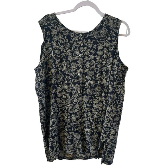 Lord & Taylor Sleeveless top & Pants Set Black Floral L Rayon Button Front Tunic - Picture 2 of 6